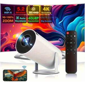 NONE Mini projecteur intelligent portable ZNLYRION, décodage 4K pris en charge, 200 ANSI, WiFi 6, Android 11.0, 180 ° Projecteur de cinéma maison rotatif pour l'extérieur et la chambre