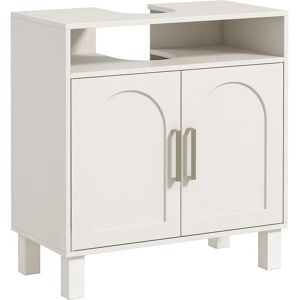 HOMCOM Meuble salle de bain sous lavabo, meuble sous lavabo, étagère ouverte placard 2 portes magnétiques avec étagère réglable, - Publicité HOMCOM Meuble salle de bain sous lavabo, meuble sous lavabo, étagère ouverte placard 2 portes magnétiques avec étagère réglable, - Publicité