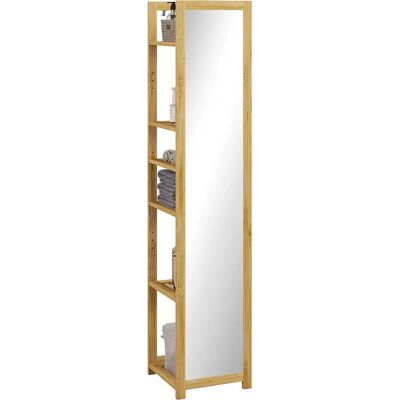 HOMCOM Meuble colonne de salle de bain avec miroir support en bambou naturel étagère de rangements à 6 étagères 35 x 35 x 168 cm - Publicité HOMCOM Meuble colonne de salle de bain avec miroir support en bambou naturel étagère de rangements à 6 étagères 35 x 35 x 168 cm - Publicité
