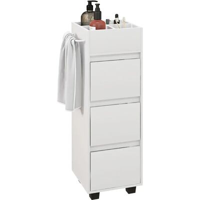HOMCOM Meuble de salle de bain meuble de rangement avec 4 compartiments sur le dessus, 3 tiroirs et porte-serviettes pour les espaces étroits, 35 x 30 x 90cm, blanc - Publicité HOMCOM Meuble de salle de bain meuble de rangement avec 4 compartiments sur le dessus, 3 tiroirs et porte-serviettes pour les espaces étroits, 35 x 30 x 90cm, blanc - Publicité