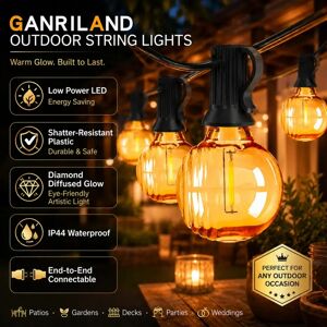 Guirlande lumineuse LED GANRILAND G40, ampoules incassables, culot E12, étanche IP44, connectable, éclairage extérieur, décoration de jardin, terrasse, fête
