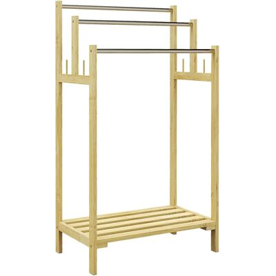 Porte-serviettes autoportant en bambou Homcom, étagère à serviettes de salle de bain avec 3 barres en acier inoxydable, étagère ouverte, 4 crochets, style moderne, 50,5x31x90 cm, naturel - Publicité Porte-serviettes autoportant en bambou Homcom, étagère à serviettes de salle de bain avec 3 barres en acier inoxydable, étagère ouverte, 4 crochets, style moderne, 50,5x31x90 cm, naturel - Publicité