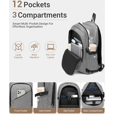Sac à dos pour ordinateur portable KONO 15,6 pouces, résistant à l'eau, antivol, pour affaires, école, voyage - Publicité Sac à dos pour ordinateur portable KONO 15,6 pouces, résistant à l'eau, antivol, pour affaires, école, voyage - Publicité