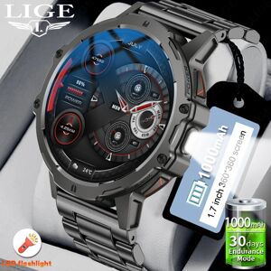 LIGE Montre connectée militaire pour hommes, écran HD 360x360, lampe