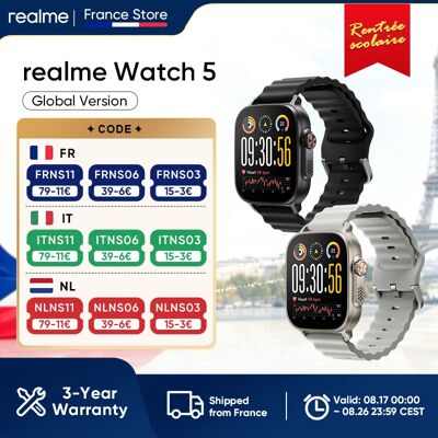 Version globale realme Watch 5 Smartwatch avec boussole et GPS indépendant, 5 GNSS, écran AMOLED de 1,97 pouces, jusqu'à 14 jours d'autonomie super longue - Publicité Version globale realme Watch 5 Smartwatch avec boussole et GPS indépendant, 5 GNSS, écran AMOLED de 1,97 pouces, jusqu'à 14 jours d'autonomie super longue - Publicité