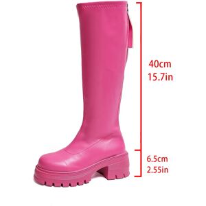 XIKUO Plate-forme épaisse rose genou bottes hautes femmes mode dos fermeture éclair en cuir Pu bottes longues femme semelle épaisse moto