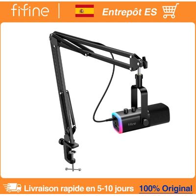FIFINE-Kit de microphone de jeu XLR/USB, avec prise téléphonique pour sauna/muet/RVB/support de bras, ensemble de micro dynamique pour PC PS5/4 centre commercial AmpliGame AM8T - Publicité FIFINE-Kit de microphone de jeu XLR/USB, avec prise téléphonique pour sauna/muet/RVB/support de bras, ensemble de micro dynamique pour PC PS5/4 centre commercial AmpliGame AM8T - Publicité