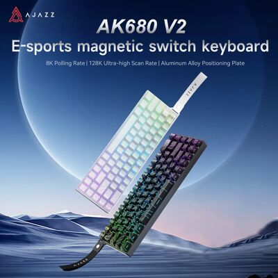 Ajazz Clavier mécanique à interrupteurs magnétiques AK680 V2, plaque en aluminium pour stabiliser la frappe, éclairage RGB Music Sync 2.0, puce Esports haute fréquence, clavier filaire compact à 68 touches - Publicité Ajazz Clavier mécanique à interrupteurs magnétiques AK680 V2, plaque en aluminium pour stabiliser la frappe, éclairage RGB Music Sync 2.0, puce Esports haute fréquence, clavier filaire compact à 68 touches - Publicité