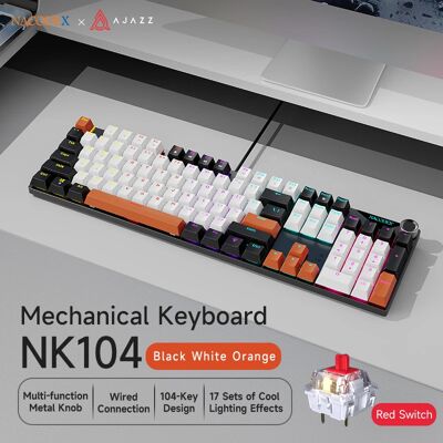 Clavier de jeu mécanique filaire AJAZZ NK104 à commutation à chaud — 104 touches, commutation à chaud DIY, bouton de contrôle du volume, rétroéclairé, taille standard - Publicité Clavier de jeu mécanique filaire AJAZZ NK104 à commutation à chaud — 104 touches, commutation à chaud DIY, bouton de contrôle du volume, rétroéclairé, taille standard - Publicité