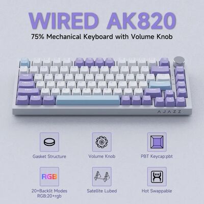Clavier mécanique filaire AJAZZ AK820, bouton de commande en métal CNC, structure de montage à joint pour 81 touches, remplaçable à chaud pour toutes les touches, design rétroéclairé, pour jeux et - Publicité Clavier mécanique filaire AJAZZ AK820, bouton de commande en métal CNC, structure de montage à joint pour 81 touches, remplaçable à chaud pour toutes les touches, design rétroéclairé, pour jeux et - Publicité