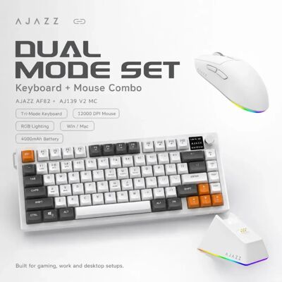 Ensemble clavier et souris sans fil à membrane AJAZZ 82 touches 3 modes, rétroéclairage RGB avec écran intelligent et bouton de réglage, batterie 4000 mAh, combo bureau et gaming pour la rentrée - Publicité Ensemble clavier et souris sans fil à membrane AJAZZ 82 touches 3 modes, rétroéclairage RGB avec écran intelligent et bouton de réglage, batterie 4000 mAh, combo bureau et gaming pour la rentrée - Publicité