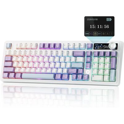 Clavier mécanique sans fil AJAZZ AK980 V2 98 touches 3 modes, écran LCD et bouton multifonction (option sans écran disponible), structure à joint à 5 couches, échange à chaud, rétroéclairage RVB, - Publicité Clavier mécanique sans fil AJAZZ AK980 V2 98 touches 3 modes, écran LCD et bouton multifonction (option sans écran disponible), structure à joint à 5 couches, échange à chaud, rétroéclairage RVB, - Publicité