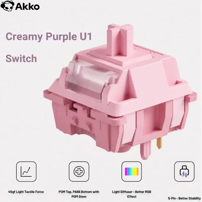 Akko Creamy Purple Tactile U1 Switch 5 broches 45gf±8gf, interrupteurs mécaniques MX à tête POM lubrifiés en usine, accessoires pour clavier mécanique, 45 pièces - Publicité Akko Creamy Purple Tactile U1 Switch 5 broches 45gf±8gf, interrupteurs mécaniques MX à tête POM lubrifiés en usine, accessoires pour clavier mécanique, 45 pièces - Publicité