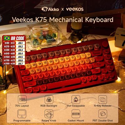 AKKO 5075 X Veekos K75 clavier mécanique de jeu 75% rvb 3/5 broches clavier personnalisé filaire d'échange à chaud avec joint de bouton - Publicité AKKO 5075 X Veekos K75 clavier mécanique de jeu 75% rvb 3/5 broches clavier personnalisé filaire d'échange à chaud avec joint de bouton - Publicité