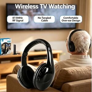 NONE Casque sans fil WETECH WH201 5 en 1, casque TV RF 87,5 MHz, casque stéréo filaire et sans fil à double usage avec base émettrice pour TV, PC, personnes âgées regardant la télévision