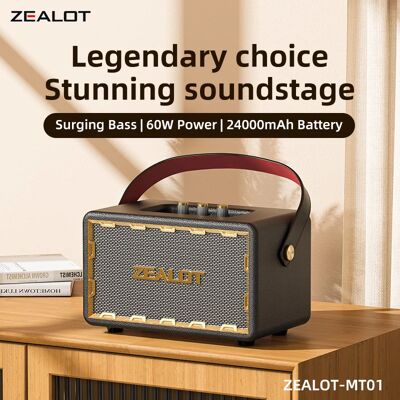 Zealot-MT01 Haut-parleur Bluetooth portable, haut-parleur sans fil avec son stéréo pour les voyages en plein air, autonomie de 15 heures, bois classique - Publicité Zealot-MT01 Haut-parleur Bluetooth portable, haut-parleur sans fil avec son stéréo pour les voyages en plein air, autonomie de 15 heures, bois classique - Publicité
