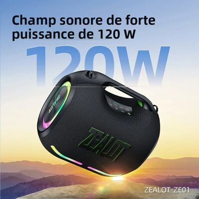 Enceinte Bluetooth portable haute puissance 120W Eu-Zealot-ZE01, caisson de basses TWS sans fil, enceinte Bluetooth étanche, qualité HIFI mobile - Publicité Enceinte Bluetooth portable haute puissance 120W Eu-Zealot-ZE01, caisson de basses TWS sans fil, enceinte Bluetooth étanche, qualité HIFI mobile - Publicité
