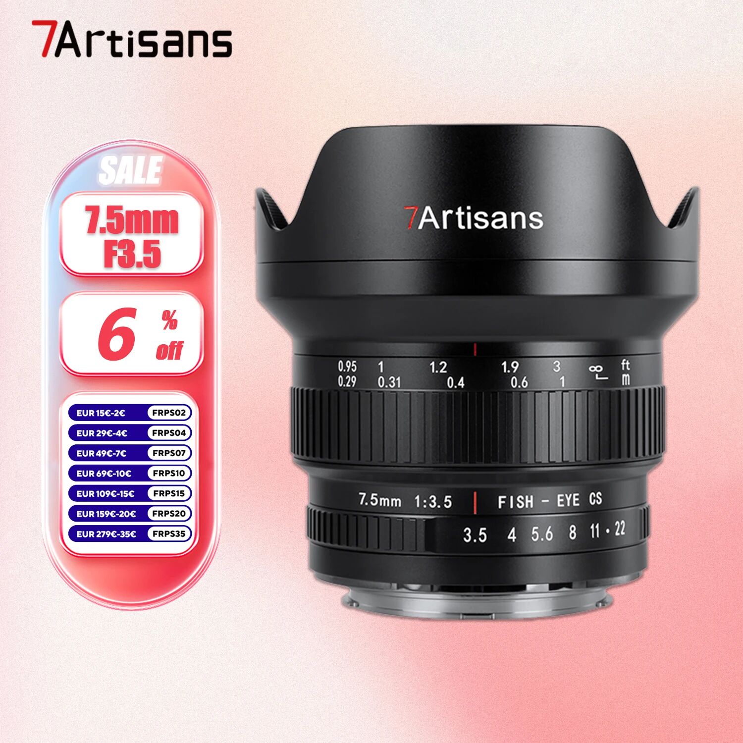 Objectif Fisheye 7artisans APS-C 7.5mm F3.5 pour appareil photo reflex numérique, photographie idéale avec Canon EF Nikon F Mount D7500 EOS 80D 77D 850D