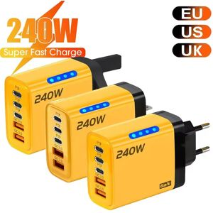 NONE Chargeur rapide 240W GaN avec lumière LED 5 en 1, 2 USB + 3 Type-C, chargeur multi-ports pour iPhone 15-17 Series, Samsung, Huawei, Xiaomi 15