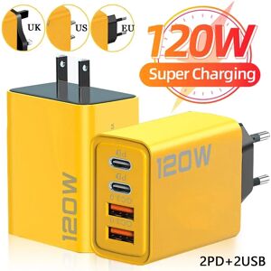 NONE Chargeur mural rapide multi-ports USB Type C 120W PD QC3.0 avec prises EU US UK pour iPhone 17 16 15 14 Samsung Xiaomi