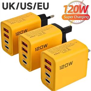NONE Chargeur rapide 120W 4 ports PD QC3.0 USB Type C, adaptateur de charge murale multi-prises universel pour iPhone Samsung Xiaomi tablette