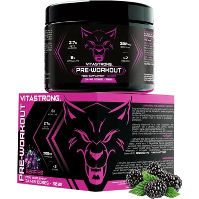 VITASTRONG. Pré-Entraînement Puissant 300g - Complément Alimentaire Végétalien avec L-Citrulline, Bêta-Alanine, Caféine, Taurine, AstraGin, Panax Notoginseng, Vitastrong (24 Portions, Saveur Baies) - Fabriqué en - Publicité VITASTRONG. Pré-Entraînement Puissant 300g - Complément Alimentaire Végétalien avec L-Citrulline, Bêta-Alanine, Caféine, Taurine, AstraGin, Panax Notoginseng, Vitastrong (24 Portions, Saveur Baies) - Fabriqué en - Publicité