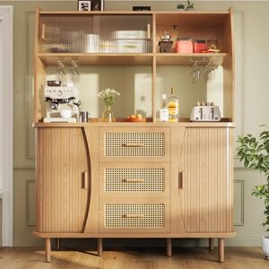 NONE Buffet Meuble Rangement avec Portes Coulissantes Vitrées, 3 Tiroirs en Rotin, Étagères Ouvertes — Style Vintage Bois Massif, pour Cuisine Salon, Naturel/Noyer - Publicité NONE Buffet Meuble Rangement avec Portes Coulissantes Vitrées, 3 Tiroirs en Rotin, Étagères Ouvertes — Style Vintage Bois Massif, pour Cuisine Salon, Naturel/Noyer - Publicité