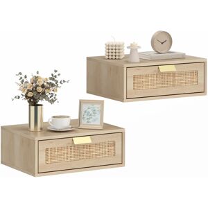 Homcom Lot de 2 tables de chevet flottantes, tables de chevet de chambre à coucher avec tiroir en rotin, gain de place, design moderne, pour salon, 40x30x15 cm, chêne - Publicité Homcom Lot de 2 tables de chevet flottantes, tables de chevet de chambre à coucher avec tiroir en rotin, gain de place, design moderne, pour salon, 40x30x15 cm, chêne - Publicité