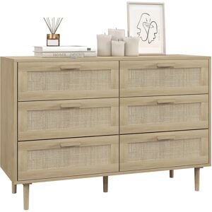 HOMCOM Commode 6 tiroirs meuble de rangement avec tissage en rotin dim. 110L x 40l x 75H cm Aspect Bois Clair - Publicité HOMCOM Commode 6 tiroirs meuble de rangement avec tissage en rotin dim. 110L x 40l x 75H cm Aspect Bois Clair - Publicité