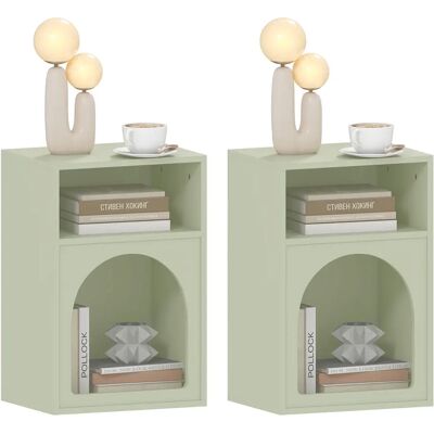 HOMCOM Lot de 2 tables de chevet, table de nuit avec compartiments ouverts, design arqué, chevet de lit pour chambre à coucher, - Publicité HOMCOM Lot de 2 tables de chevet, table de nuit avec compartiments ouverts, design arqué, chevet de lit pour chambre à coucher, - Publicité