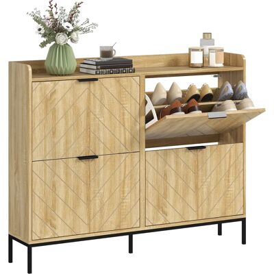 HOMCOM Meuble à chaussures 16 paires, armoire à chaussures étroite, meuble d'entrée avec 4 tiroirs, portes rabattables, étagères - Publicité HOMCOM Meuble à chaussures 16 paires, armoire à chaussures étroite, meuble d'entrée avec 4 tiroirs, portes rabattables, étagères - Publicité