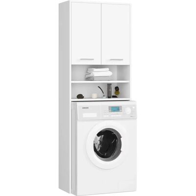 AKORD FIN support de salle de bain pour machine à laver encastrable Blanc 64 cm encastrable 2 portes couleur Blanc Mat 4 étagères 64x30x180 cm - Publicité AKORD FIN support de salle de bain pour machine à laver encastrable Blanc 64 cm encastrable 2 portes couleur Blanc Mat 4 étagères 64x30x180 cm - Publicité