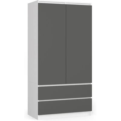 Meuble AKORD S90 Blanc 90 cm 2 Portes 2 Tiroirs Couleur Gris Graphite Mat 4 Étagères 90x51x180 cm - Publicité Meuble AKORD S90 Blanc 90 cm 2 Portes 2 Tiroirs Couleur Gris Graphite Mat 4 Étagères 90x51x180 cm - Publicité