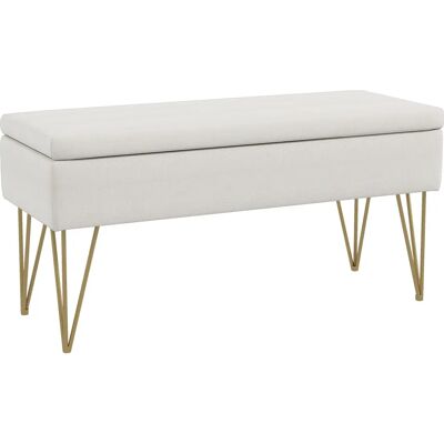 HOMCOM Banc bout de lit banquette coffre de rangement 2 en 1 en tissu aspect lin avec pieds épingle en acier doré 100 x 40 x 49 - Publicité HOMCOM Banc bout de lit banquette coffre de rangement 2 en 1 en tissu aspect lin avec pieds épingle en acier doré 100 x 40 x 49 - Publicité