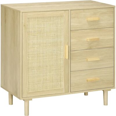 HOMCOM Buffet rotin meuble de rangement avec placards à porte cannage et 4 tiroir, buffet salle à manger, salon, chambre, 80 x 3 - Publicité HOMCOM Buffet rotin meuble de rangement avec placards à porte cannage et 4 tiroir, buffet salle à manger, salon, chambre, 80 x 3 - Publicité