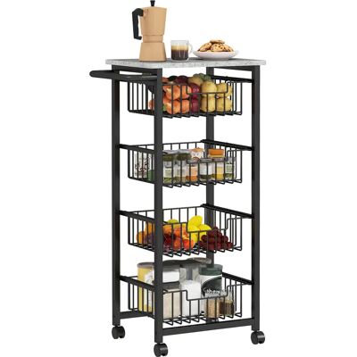 HOMCOM Chariot de rangement à 5 niveaux, 4 paniers extractibles, desserte à roulettes, plateau et poignée, desserte cuisine mult - Publicité HOMCOM Chariot de rangement à 5 niveaux, 4 paniers extractibles, desserte à roulettes, plateau et poignée, desserte cuisine mult - Publicité