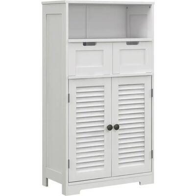 kleankin Meuble de salle de bain sur pied, meuble de rangement, étagère réglable, armoire gain de place, placard 2 portes, 2 tiroirs, niche, 61 x 30,5 x 109,5 cm, blanc - Publicité kleankin Meuble de salle de bain sur pied, meuble de rangement, étagère réglable, armoire gain de place, placard 2 portes, 2 tiroirs, niche, 61 x 30,5 x 109,5 cm, blanc - Publicité
