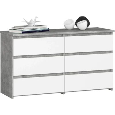 AKORD CL100 Commode Gris Béton 100 cm 6 Tiroirs couleur Blanc Mat 100x35x57 cm - Publicité AKORD CL100 Commode Gris Béton 100 cm 6 Tiroirs couleur Blanc Mat 100x35x57 cm - Publicité
