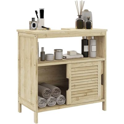 Meuble sous-évier Homcom en bambou, meuble sous-évier avec portes coulissantes à lattes, compartiment ouvert, style moderne, 60x30x60 cm, naturel - Publicité Meuble sous-évier Homcom en bambou, meuble sous-évier avec portes coulissantes à lattes, compartiment ouvert, style moderne, 60x30x60 cm, naturel - Publicité