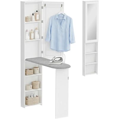 Planche à repasser Homcom avec miroir, planche à repasser pliable, armoire à repasser avec 6 compartiments, 2 crochets, pour petits espaces, 107X35X174 cm, blanc - Publicité Planche à repasser Homcom avec miroir, planche à repasser pliable, armoire à repasser avec 6 compartiments, 2 crochets, pour petits espaces, 107X35X174 cm, blanc - Publicité