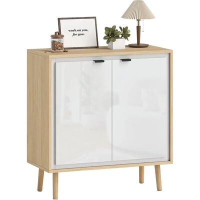 HOMCOM Buffet à haute brillance, meuble de rangement avec 2 portes, étagère réglable, pieds en bois, style moderne, buffet salle - Publicité HOMCOM Buffet à haute brillance, meuble de rangement avec 2 portes, étagère réglable, pieds en bois, style moderne, buffet salle - Publicité