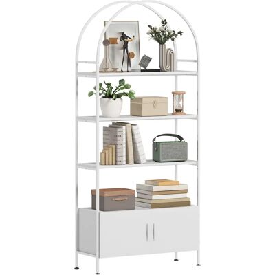 HOMCOM Étagère de rangement, bibliothèque arquée à 4 niveaux avec placard double porte, patins réglables, structure en acier, pour bureau, salon, chambre, 80 x 30 x 187 cm, blanc - Publicité HOMCOM Étagère de rangement, bibliothèque arquée à 4 niveaux avec placard double porte, patins réglables, structure en acier, pour bureau, salon, chambre, 80 x 30 x 187 cm, blanc - Publicité