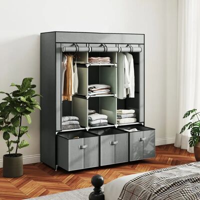 HOMCOM Armoire en tissu acier non tissé 125L X 43W X 162.5 H cm-Gris clair - Publicité HOMCOM Armoire en tissu acier non tissé 125L X 43W X 162.5 H cm-Gris clair - Publicité