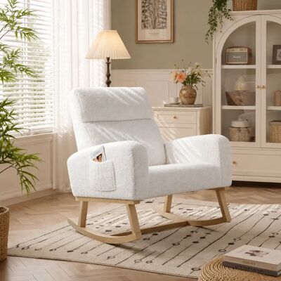 Other Fauteuil à Bascule, Rocking Chair avec Accoudoirs et latéraux Poches, fauteuil inclinable avec structure en métal et base en bois, Chaise a Bascule Allaitement, pour Salon,Chambre à Coucher, Blanc - Publicité Other Fauteuil à Bascule, Rocking Chair avec Accoudoirs et latéraux Poches, fauteuil inclinable avec structure en métal et base en bois, Chaise a Bascule Allaitement, pour Salon,Chambre à Coucher, Blanc - Publicité