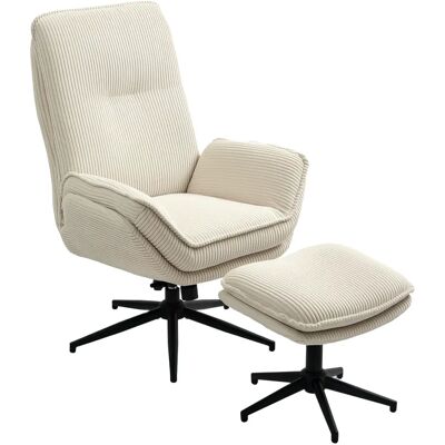 HOMCOM Fauteuil salon avec repose-pieds, chaise pivotante en velours côtelé, dossier inclinable, assise et accoudoirs rembourrés, dossier haut, fauteuil relax pour salon et chambre, beige - Publicité HOMCOM Fauteuil salon avec repose-pieds, chaise pivotante en velours côtelé, dossier inclinable, assise et accoudoirs rembourrés, dossier haut, fauteuil relax pour salon et chambre, beige - Publicité