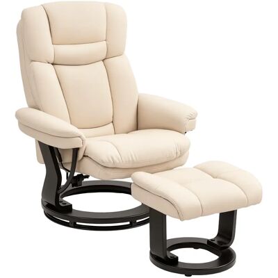 HOMCOM Fauteuil salon avec repose-pieds, chaise pivotante en PU, dossier inclinable, assise rembourrée, base en bois, fauteuil TV pour salon chambre et bureau, crème - Publicité HOMCOM Fauteuil salon avec repose-pieds, chaise pivotante en PU, dossier inclinable, assise rembourrée, base en bois, fauteuil TV pour salon chambre et bureau, crème - Publicité