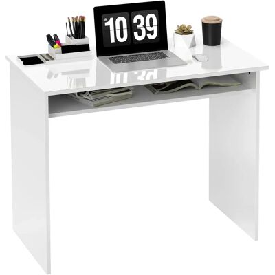HOMCOM Bureau informatique table d'ordinateur sobre épuré compact avec 1 étagère, panneaux de particules, dim. 90l x 50P x 74H cm, blanc laqué - Publicité HOMCOM Bureau informatique table d'ordinateur sobre épuré compact avec 1 étagère, panneaux de particules, dim. 90l x 50P x 74H cm, blanc laqué - Publicité