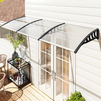 Outsunny Auvent de porte marquise en polycarbonate auvent de porte d'entrée bord en aluminium résistante toit abri contre la pluie, la neige et UV 303 x 96 x 27 cm transparent - Publicité Outsunny Auvent de porte marquise en polycarbonate auvent de porte d'entrée bord en aluminium résistante toit abri contre la pluie, la neige et UV 303 x 96 x 27 cm transparent - Publicité