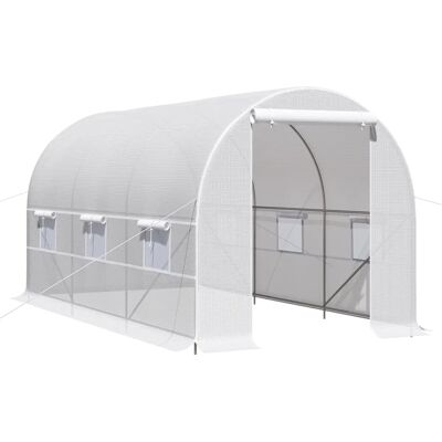 Outsunny Serre tunnel de jardin 8m², serre de jardin tunnel 400x200x200cm avec porte et 6 fenêtres, pour extérieur, toutes saisons, légumes, fruits, fleurs, bâche PE haute densité 140 g/m² blanc - Publicité Outsunny Serre tunnel de jardin 8m², serre de jardin tunnel 400x200x200cm avec porte et 6 fenêtres, pour extérieur, toutes saisons, légumes, fruits, fleurs, bâche PE haute densité 140 g/m² blanc - Publicité