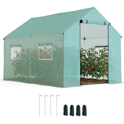 Outsunny Serre de jardin tunnel 2 x 3m, 6m² avec porte enroulable, 4 fenêtres, - Acier galvanisé PE Haute densité Vert - Publicité Outsunny Serre de jardin tunnel 2 x 3m, 6m² avec porte enroulable, 4 fenêtres, - Acier galvanisé PE Haute densité Vert - Publicité